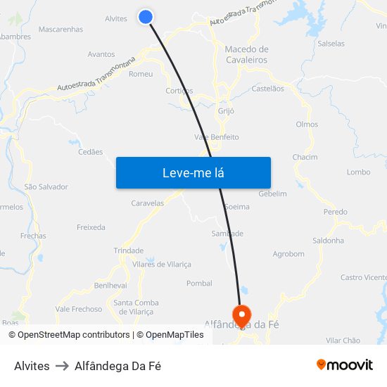 Alvites to Alfândega Da Fé map