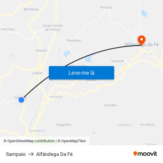 Sampaio to Alfândega Da Fé map