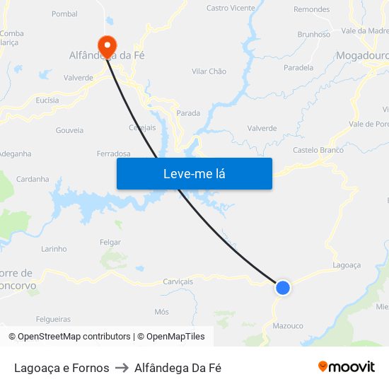 Lagoaça e Fornos to Alfândega Da Fé map