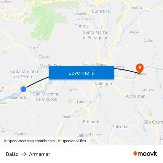Baião to Armamar map
