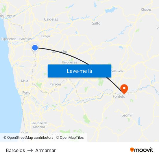 Barcelos to Armamar map