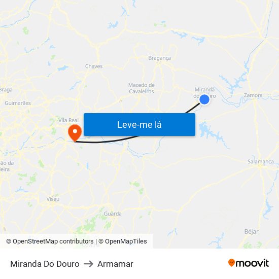 Miranda Do Douro to Armamar map