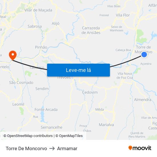 Torre De Moncorvo to Armamar map