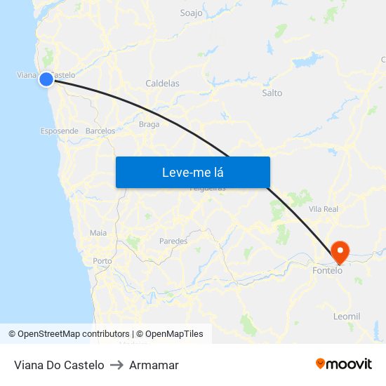 Viana Do Castelo to Armamar map