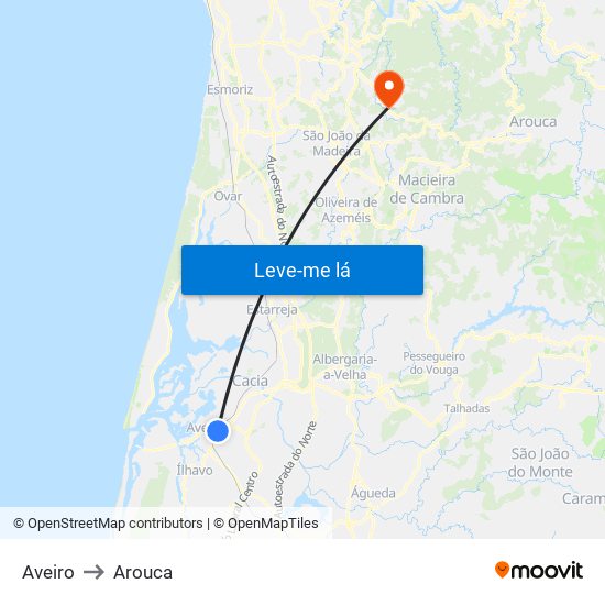 Aveiro to Arouca map