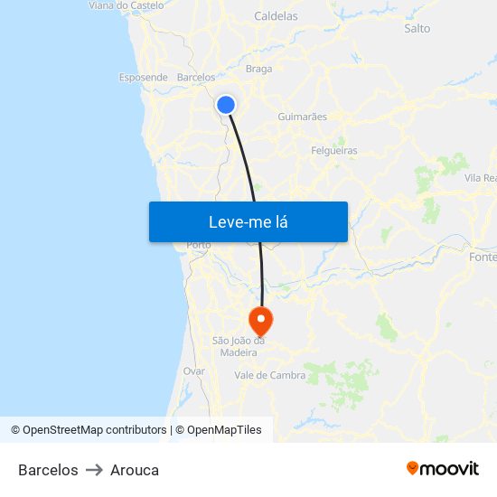 Barcelos to Arouca map