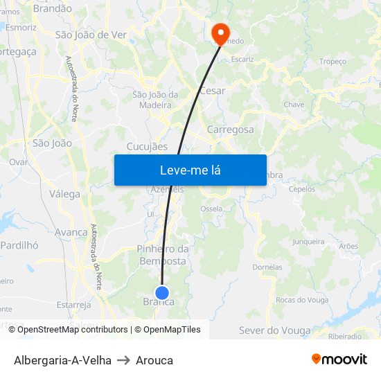 Albergaria-A-Velha to Arouca map