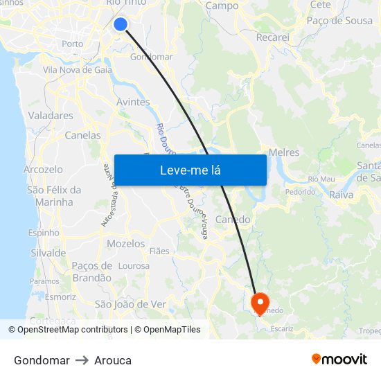 Gondomar to Arouca map