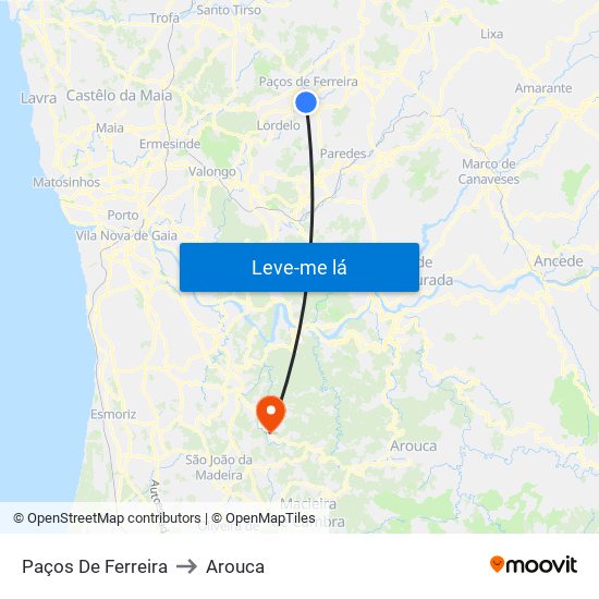 Paços De Ferreira to Arouca map