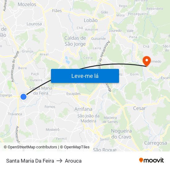 Santa Maria Da Feira to Arouca map