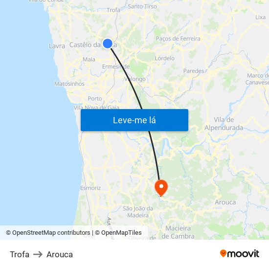 Trofa to Arouca map