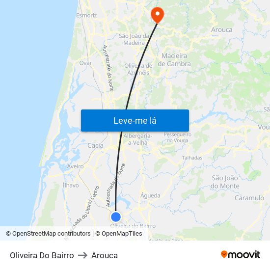 Oliveira Do Bairro to Arouca map