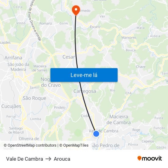 Vale De Cambra to Arouca map