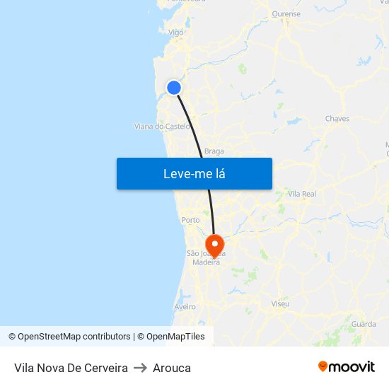 Vila Nova De Cerveira to Arouca map