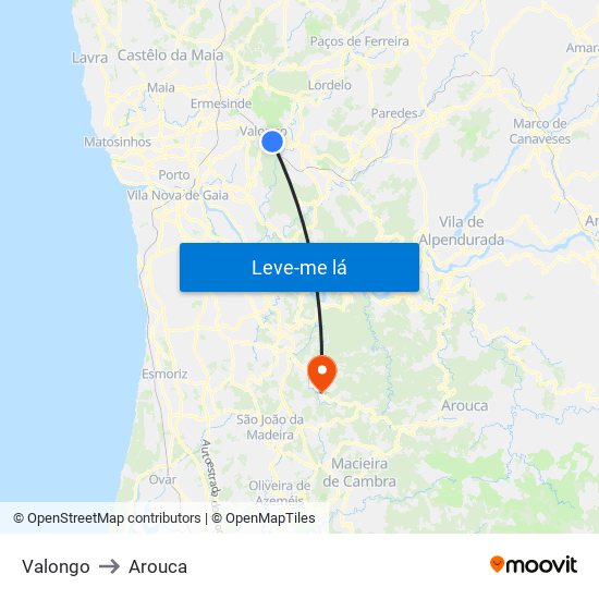 Valongo to Arouca map
