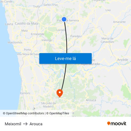 Meixomil to Arouca map