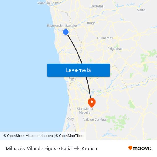 Milhazes, Vilar de Figos e Faria to Arouca map