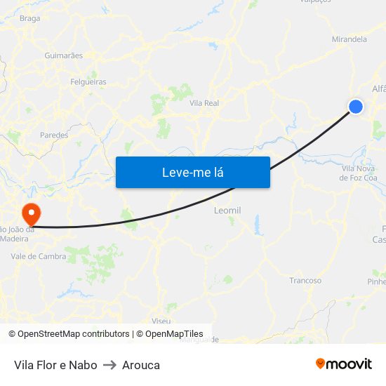 Vila Flor e Nabo to Arouca map