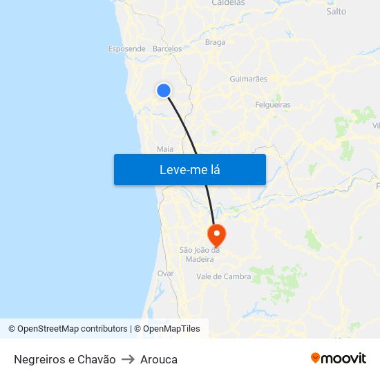 Negreiros e Chavão to Arouca map