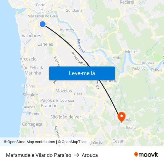 Mafamude e Vilar do Paraíso to Arouca map