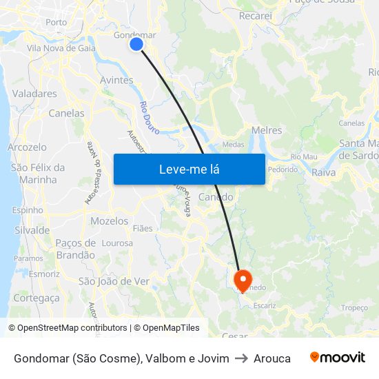 Gondomar (São Cosme), Valbom e Jovim to Arouca map