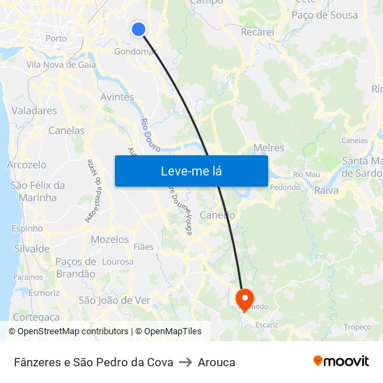 Fânzeres e São Pedro da Cova to Arouca map