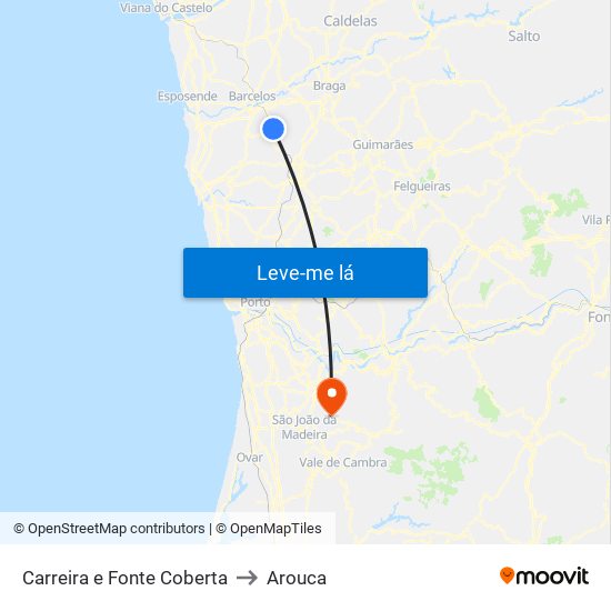 Carreira e Fonte Coberta to Arouca map
