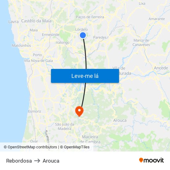 Rebordosa to Arouca map