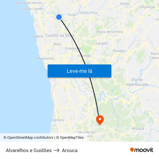 Alvarelhos e Guidões to Arouca map