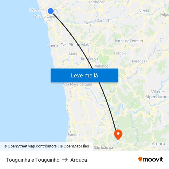 Touguinha e Touguinhó to Arouca map