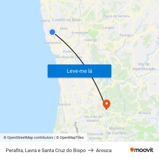 Perafita, Lavra e Santa Cruz do Bispo to Arouca map