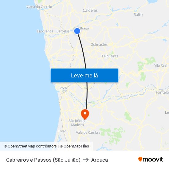 Cabreiros e Passos (São Julião) to Arouca map