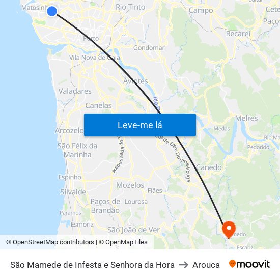 São Mamede de Infesta e Senhora da Hora to Arouca map