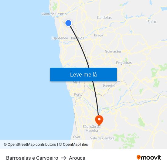 Barroselas e Carvoeiro to Arouca map