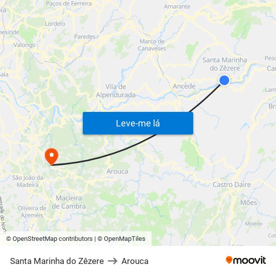 Santa Marinha do Zêzere to Arouca map