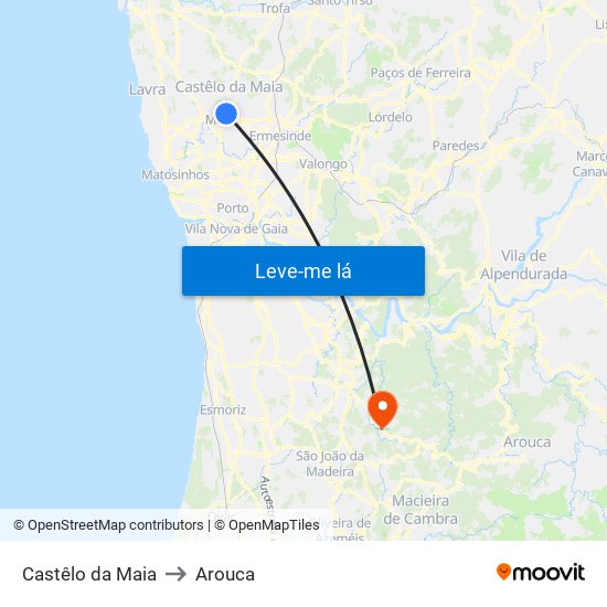 Castêlo da Maia to Arouca map