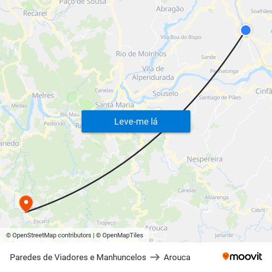 Paredes de Viadores e Manhuncelos to Arouca map