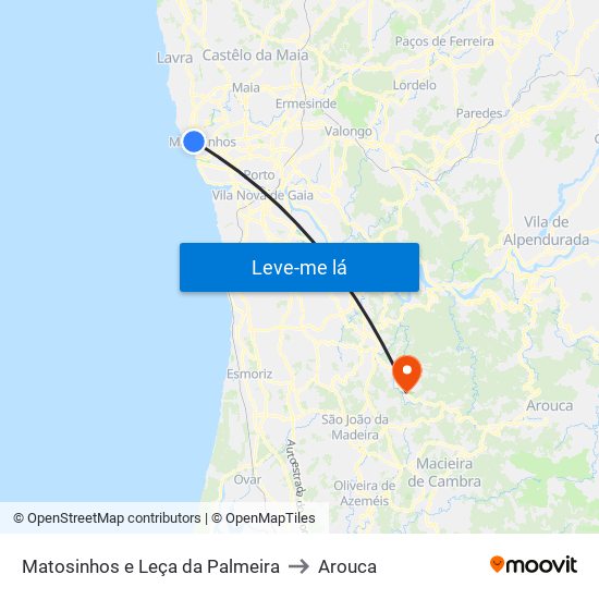 Matosinhos e Leça da Palmeira to Arouca map