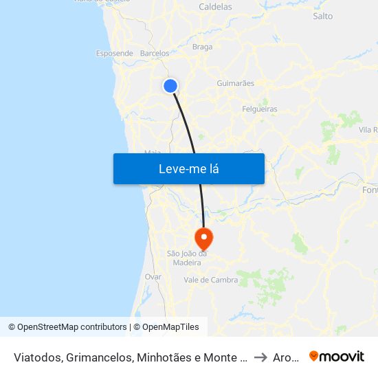 Viatodos, Grimancelos, Minhotães e Monte de Fralães to Arouca map