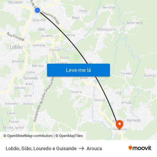 Lobão, Gião, Louredo e Guisande to Arouca map