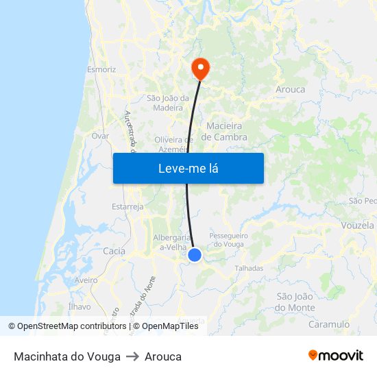 Macinhata do Vouga to Arouca map