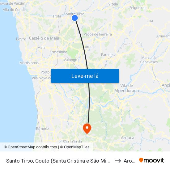 Santo Tirso, Couto (Santa Cristina e São Miguel) e Burgães to Arouca map