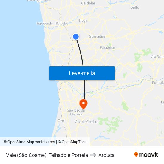 Vale (São Cosme), Telhado e Portela to Arouca map