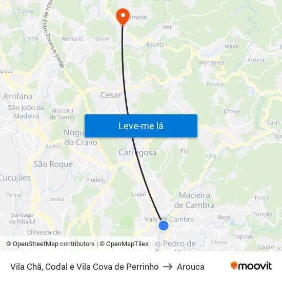 Vila Chã, Codal e Vila Cova de Perrinho to Arouca map