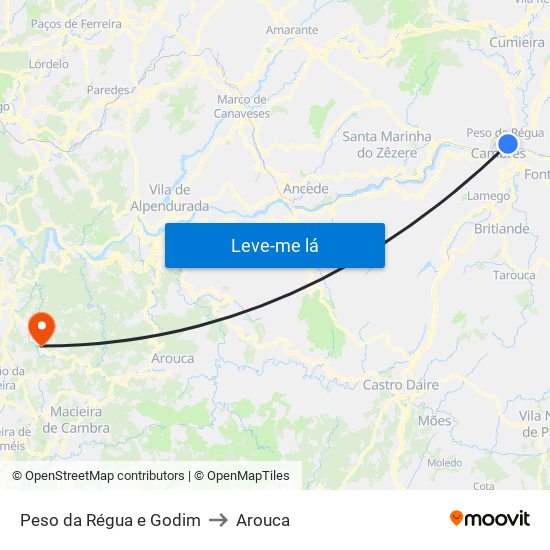 Peso da Régua e Godim to Arouca map