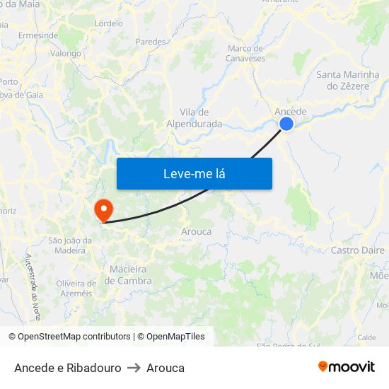 Ancede e Ribadouro to Arouca map