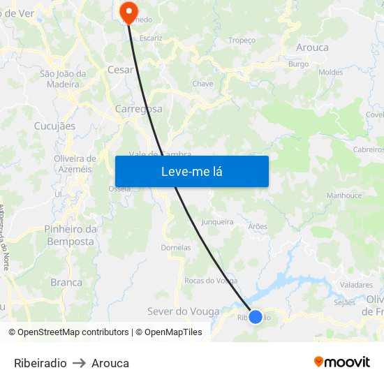 Ribeiradio to Arouca map