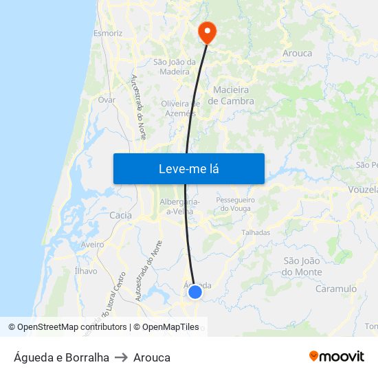 Águeda e Borralha to Arouca map