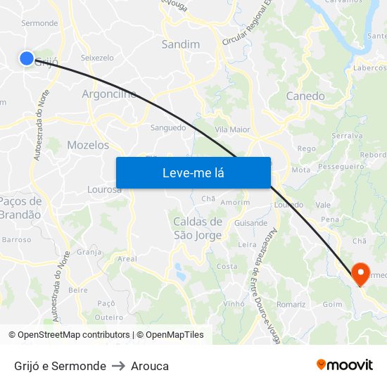 Grijó e Sermonde to Arouca map