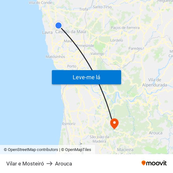 Vilar e Mosteiró to Arouca map